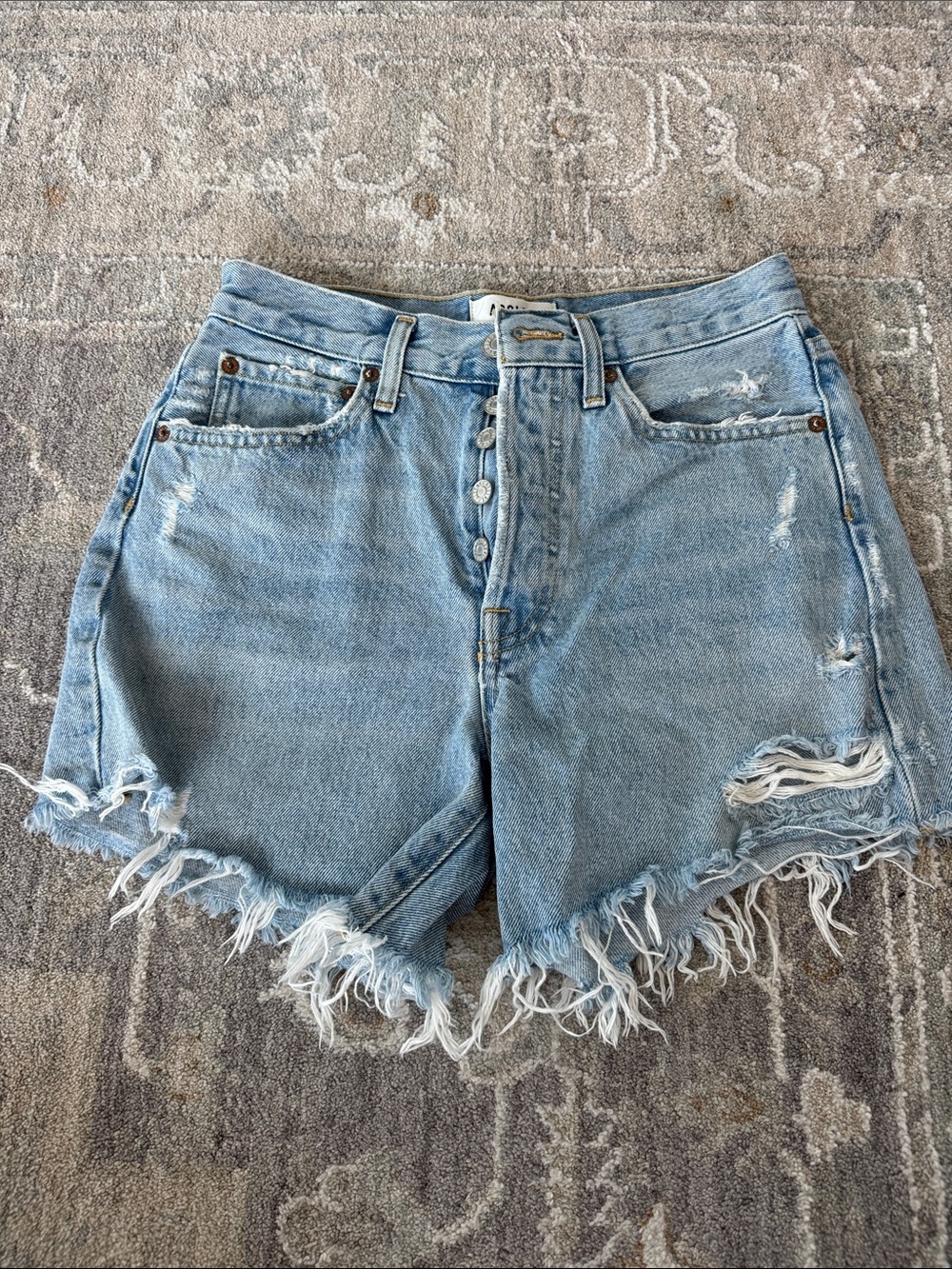 Agolde Light Blue Distressed High-Rise Denim Shorts